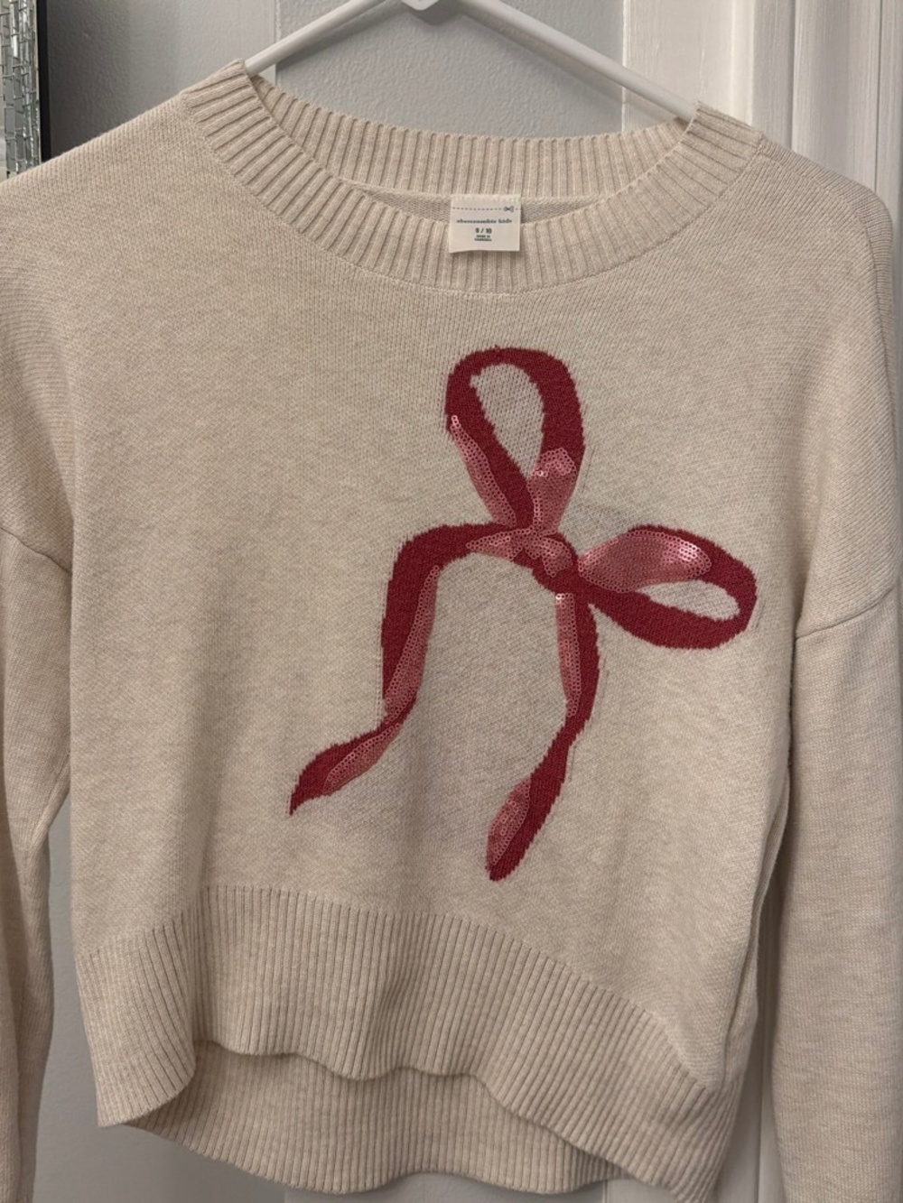 Abercrombie & Fitch cream sweater with red bow graphic, size 9/10 #kidcore girls